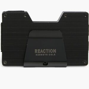 KENNETH COLE REACTION HARDSIDE METAL CARD CASE WALLET WITH MONEY CLIP BLACK NWT